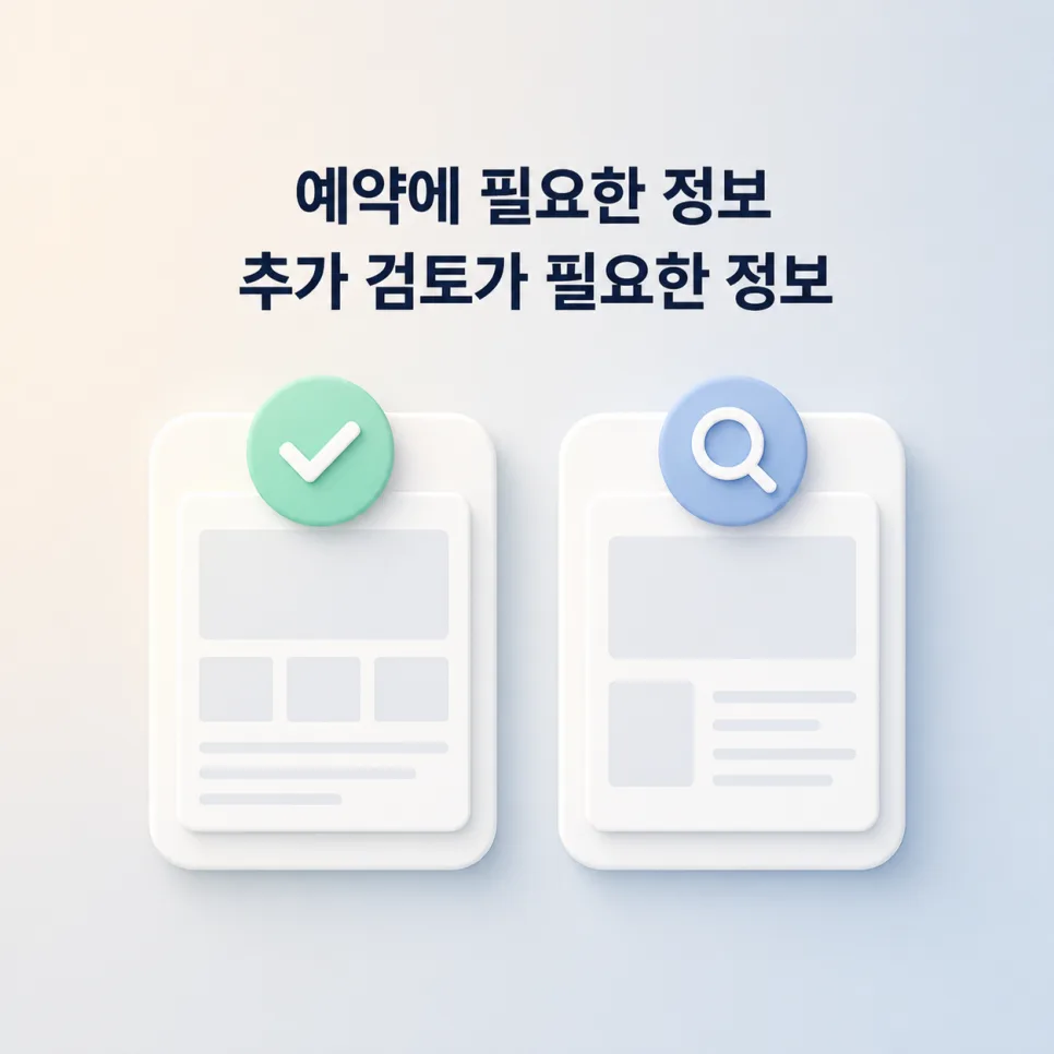 예약에 필요한 정보와 추가 검토할 정보를 구분한 그림