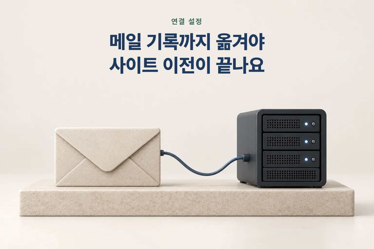 봉투와 서버가 선으로 이어진 그림 — 메일 기록까지 옮겨야 사이트 이전이 끝난다