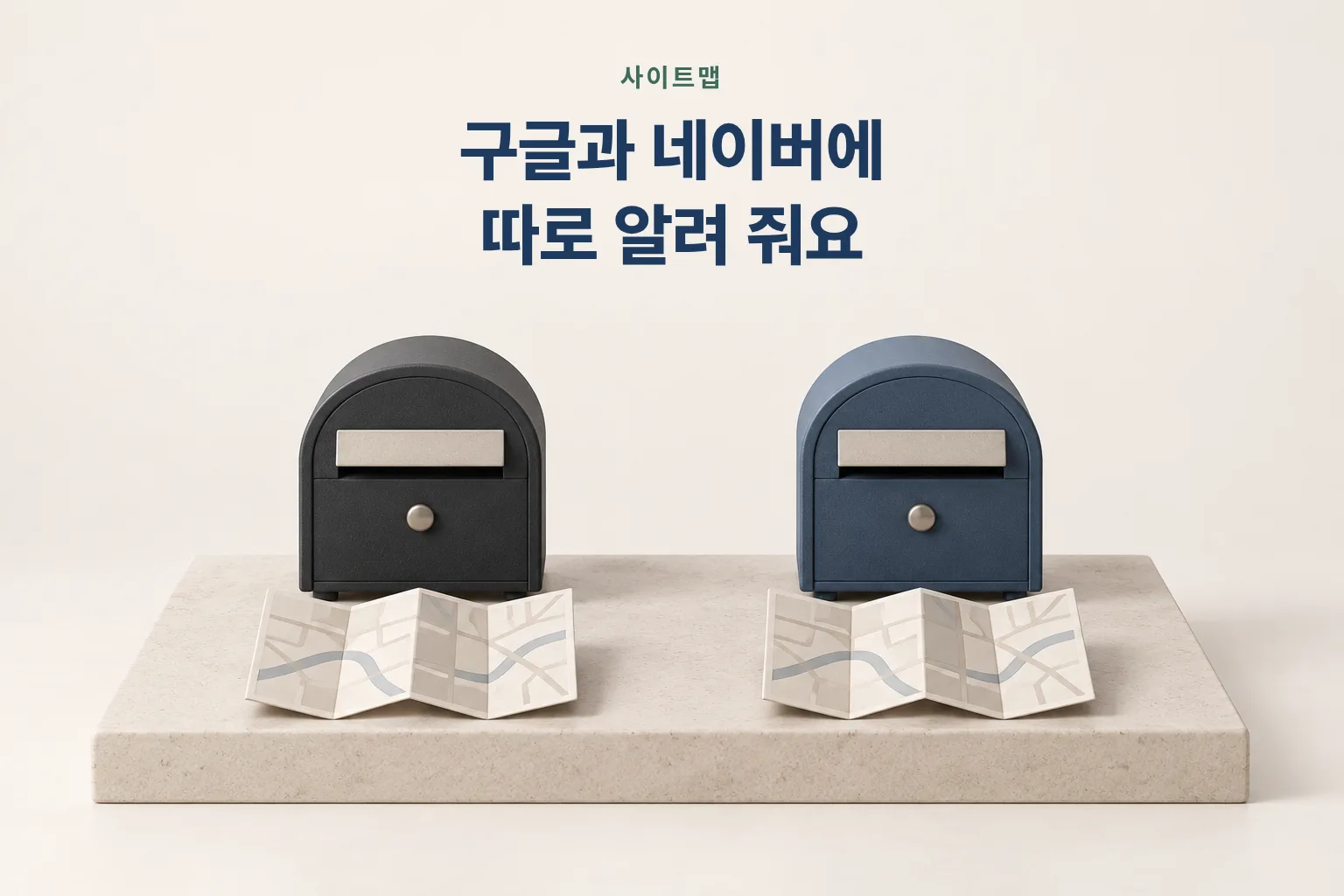 우편함 두 개 앞에 놓인 지도 그림 — 구글과 네이버에 따로 알려 준다